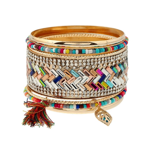 MAYUJIAA 7pcs Colorful Beads Geometric Indian Bangle Set Women Lady Alloy Tassels Bracelet Jewelry SS311-39552