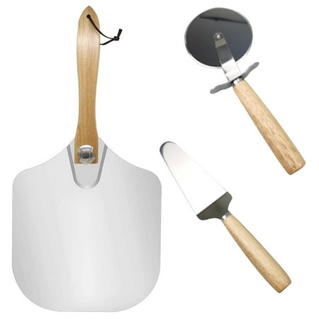 

Pizza Peel Paddle Pizza Shovel Spatula Set Pizza Cutter Server Aluminum Pizza Peel with Foldable Wood Handle for Baking Pizza Bread