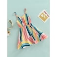 thumbnail image 2 of Bagilaanoe Toddler Kid Baby Girl Summer Dress Sleeveless Spaghetti Straps Ruffle Casual Dress 1T 2T 3T 4T 5T 6T Contrast Color Stripe Halter Sundress, 2 of 9