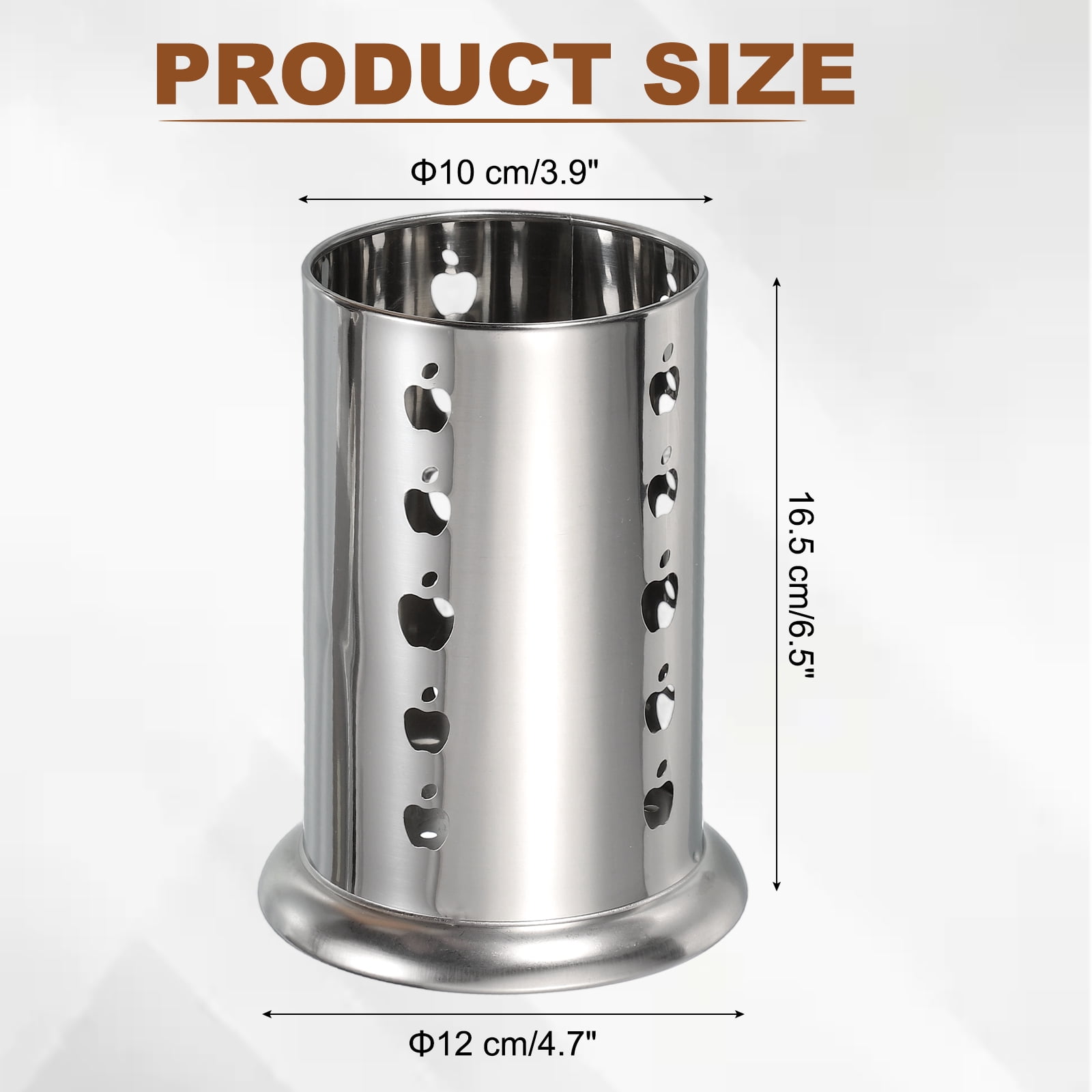 Stainless Steel Utensil Holder, Kitchen Cutlery Holder Fruit Hole Flatware Organizer for Forks Silver