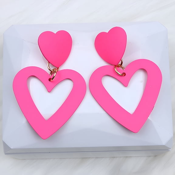 DESIGNICE Women Double Heart Earrings Pink Love Heart Dangle Earrings Valentine's Day Gift