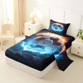 thumbnail image 2 of Manfei Football Games Twin Sheets For Boys,Ball Sport Bedding,Blue Orange Black,3-Piece,1 Fitted Sheet and 1 Pillowcase, 2 of 7