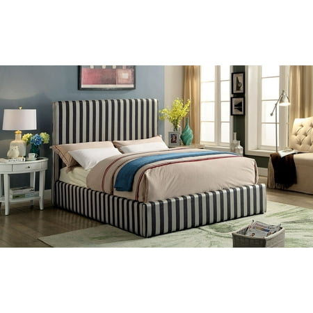 Contemporary Fabric Bedroom Furniture Eastern King Size Bed Sleek Contemporary Fabric Bedroom Furniture Eastern King Size Bed Sleek Stylish Black Grey Strip Pattern