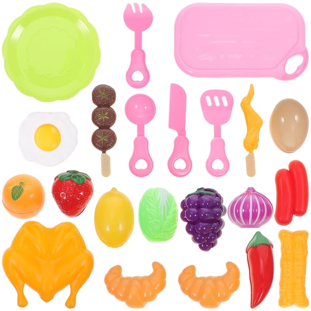 KAKOWELY 23 piezas de juguetes de cocina para niños, juguetes para cortar comida, frutas y verduras falsas, juego de cortar comida.