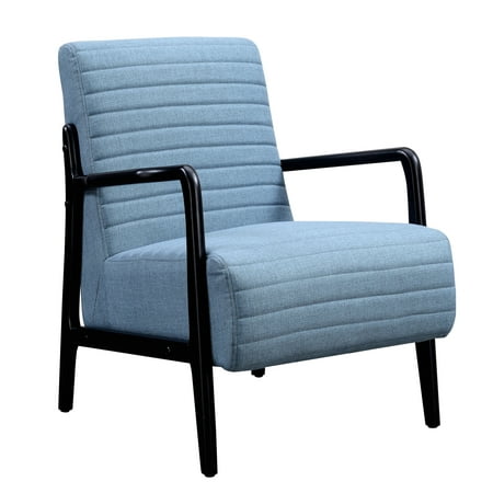 Metal Frame Accent Chair Emerald Home Zola Sky Blue and Black Accent Chair with Exposed, Wood Frame And Horizontal Tufted Seat And Back ()