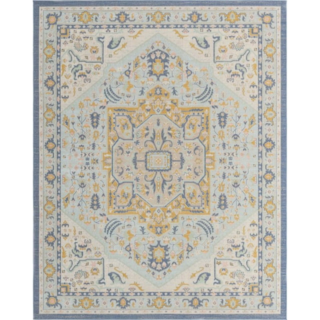 Unique Loom Whitney Medallion Border Rug 8' x 10' Rectangle Sky Blue/Ivory