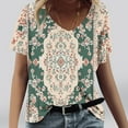 thumbnail image 2 of Fashion Floral Tshirts for Womens Dressy Casual Tops Cute Short Sleeve V Neck Shirts Loose Comfy Blouses Spring Summer 2025 Tees Beach Vacation Clothes Classic Fit Tunic Basic Tees, 2 of 4