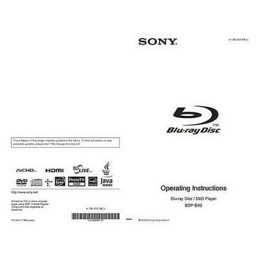 Instruction Manual ONLY for Sony BDP-BX2 Blu-ray Player Owners Manual REPRINT