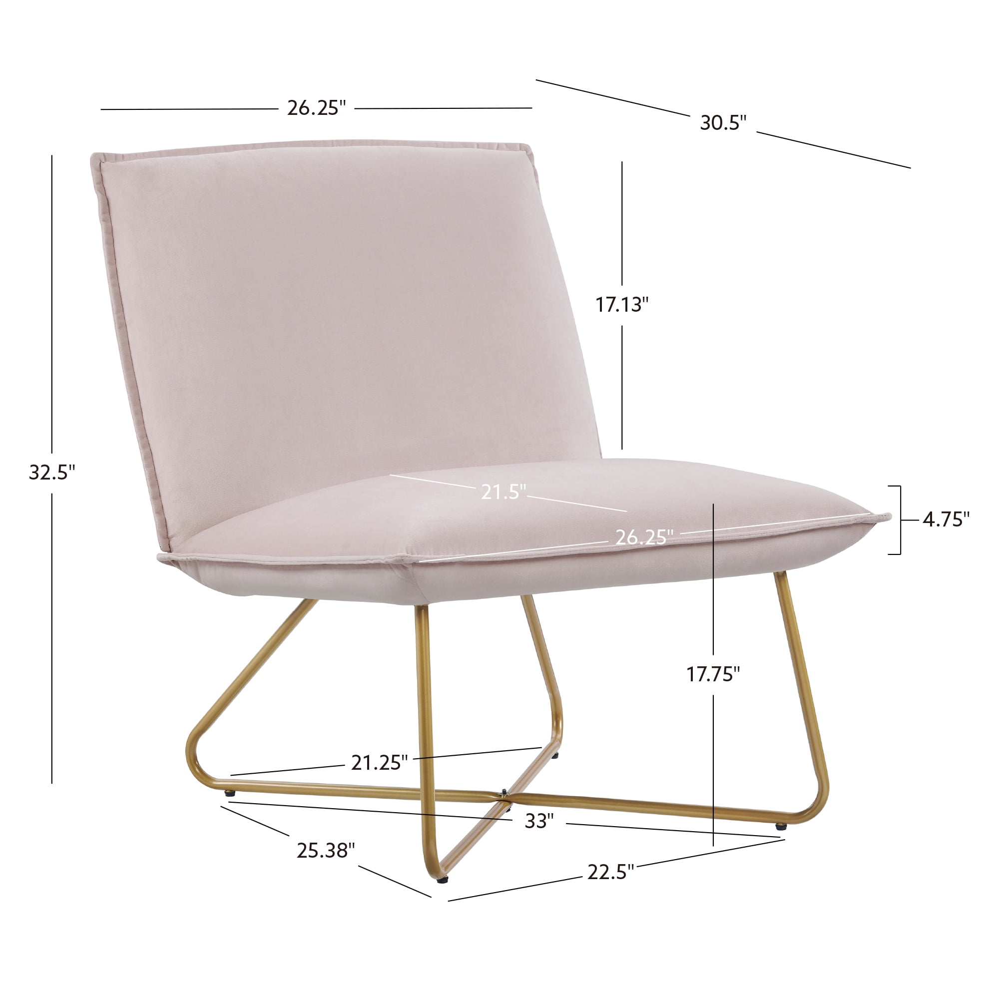 Linon Kinard Pillow Accent Chair with Gold Metal Legs, Pink Velvet