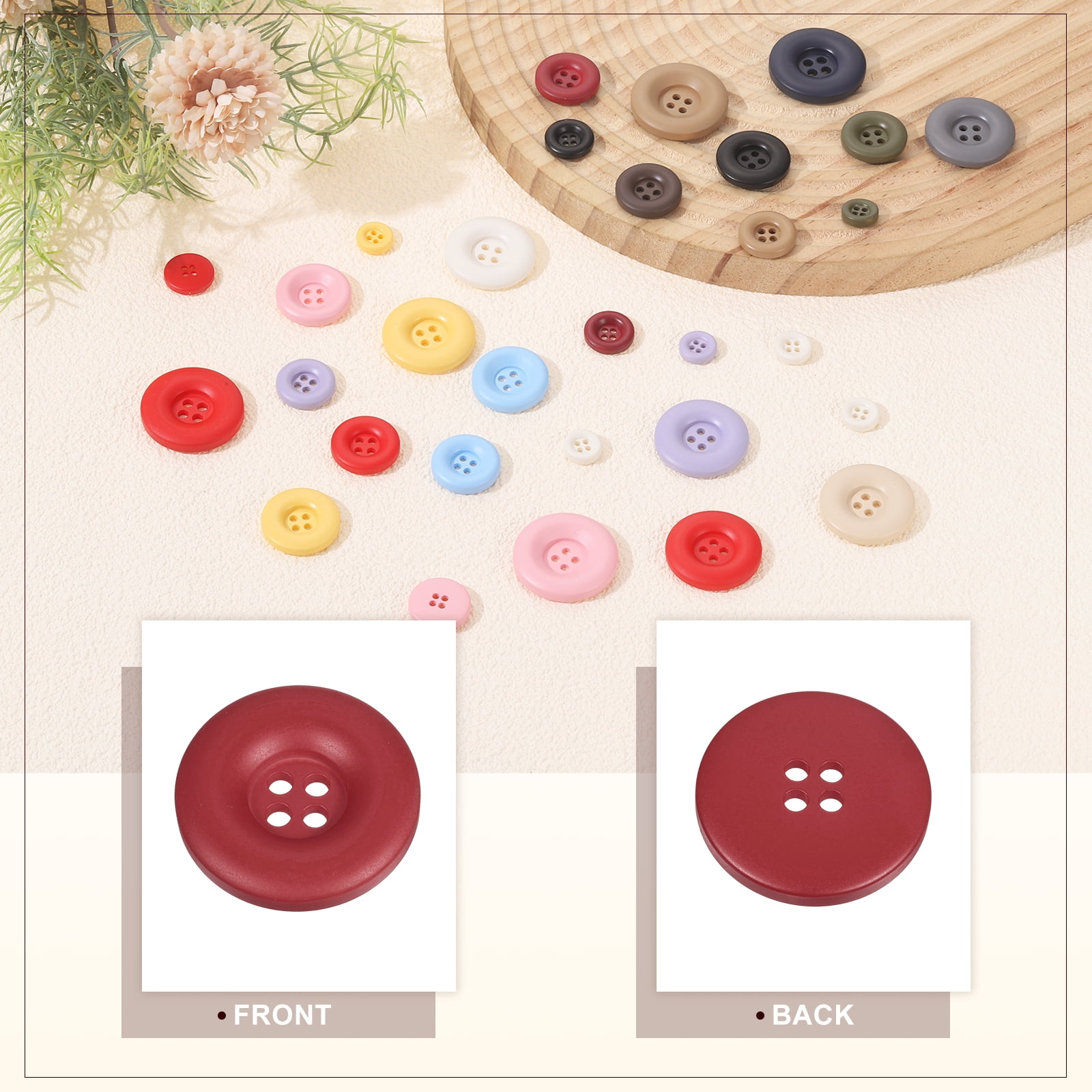 Uxcell 50pcs Sewing Button 30mm 4 Holes Resin Round Crafting Buttons, Bright Red