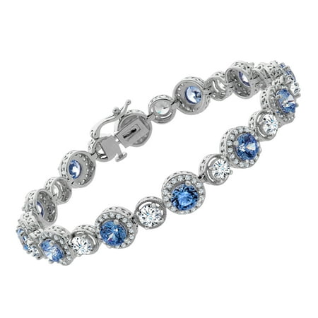 Swarovski Blue Bracelets - Tennis Bracelet with Blue & White Swarovski Zirconia in Sterling Silver