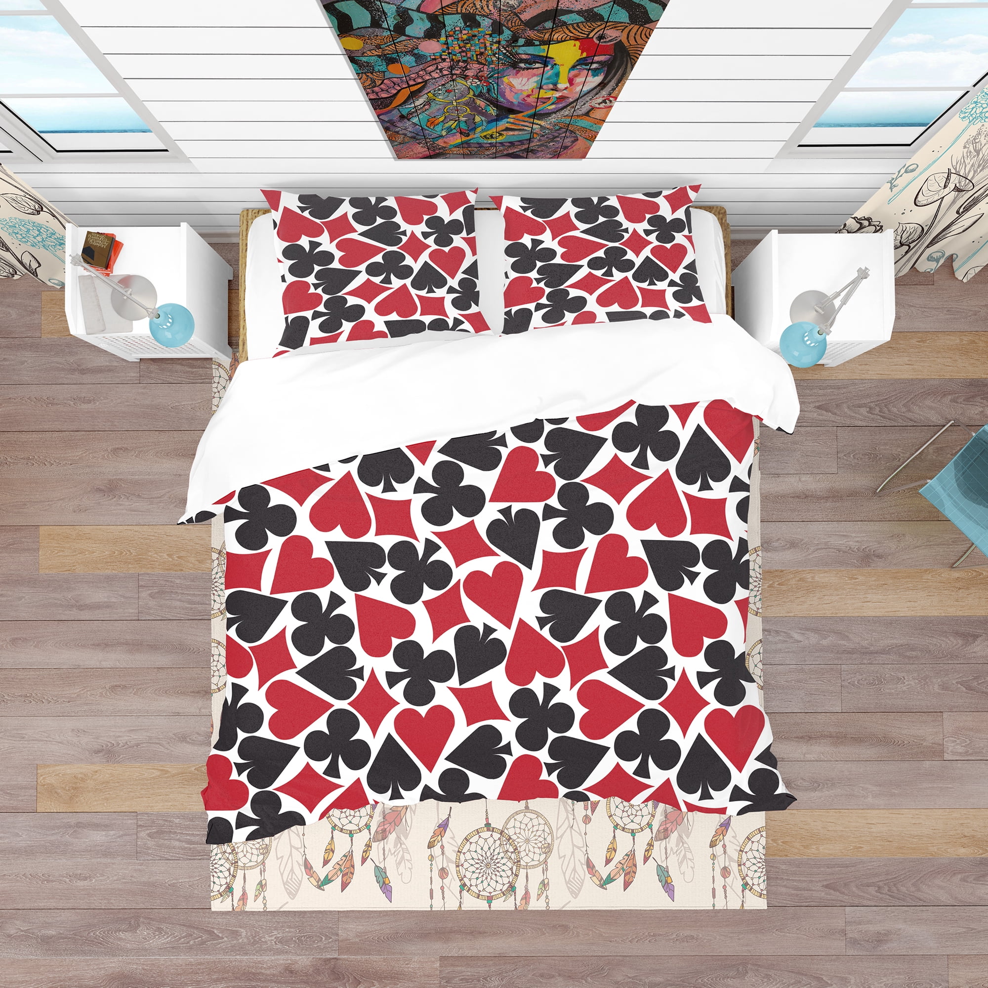 Designart 'Card Suit Pattern' Modern & Contemporary Duvet Cover Set