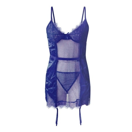 

Sngxgn Women s Plus Size Split Long Mesh Lingerie Dress Babydoll Chemise Leather Lingerie Blue XL