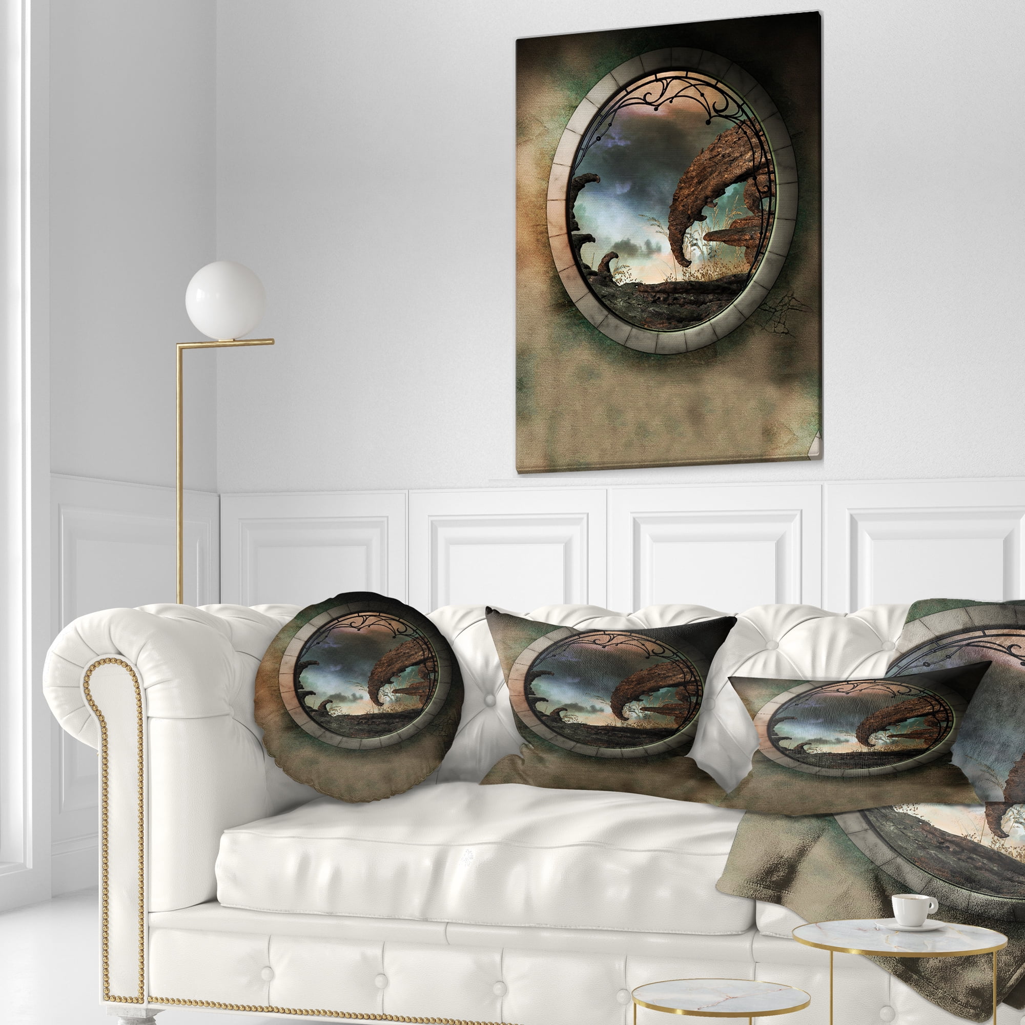 Designart Blue Fantasy Landscape with Frame - Photography Throw Pillow - 12x20
