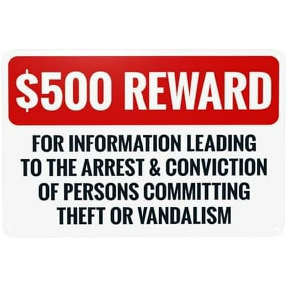 Reward For Information Leading To The Arrest And Conviction Of Persons Warning,Prohibition Security Metal Signs for Home Busines Street Wall Caution Decor 12 x 8 Inch