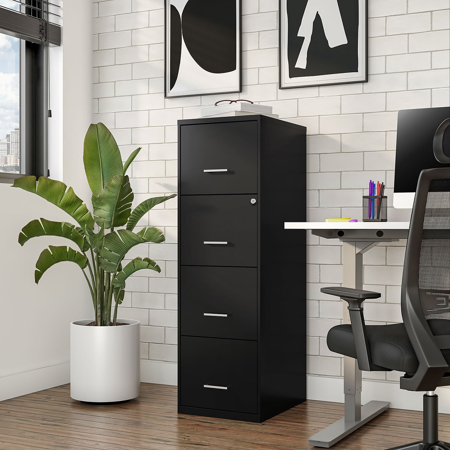 MyOfficeInnovations 4-Drawer Vertical File Cabinet Locking Letter Black 18"D (52152) 2806660