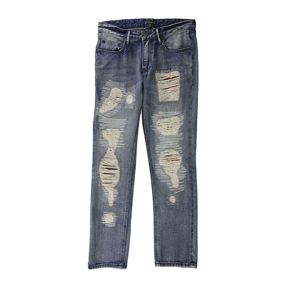 I-N-C Mens Plaid Patched Straight Leg Jeans mediumwash 33x32