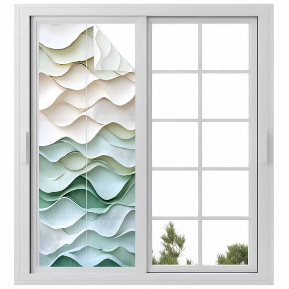 Abstract Wave Texture Window Privacy Film Watercolor Green Decor Decorative Glass Window Film UV Blocking Static Cling Non-Adhesive Sticker Covering for Home Door 29.5 x 78.7 inches