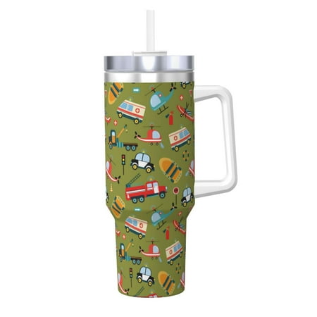

Logiee Transportation Prints Print 40OZ Ice Bully Cup with Handle and Straw Double Wall Stainless Steel Tumbler Travel Coffee Cup with Lid Summer Insulation and Cooling Cup