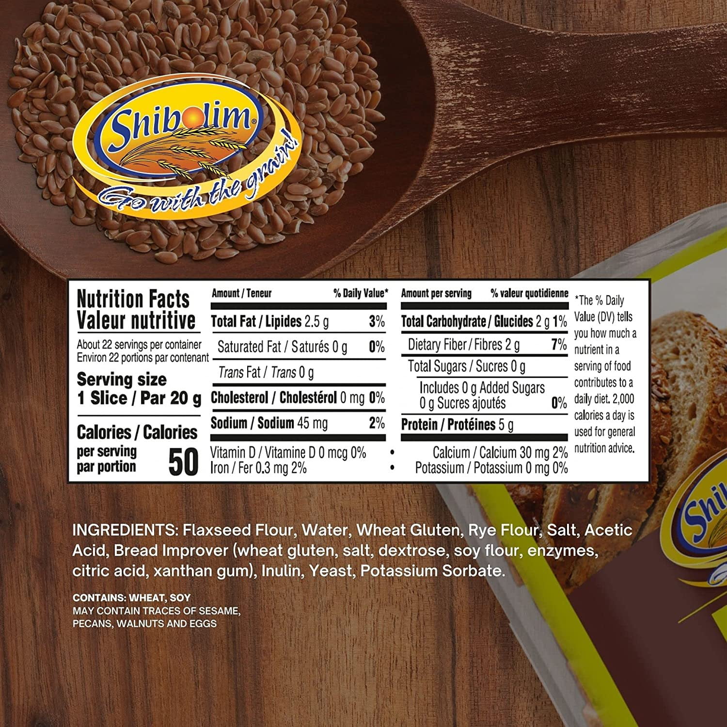 Shibolim FlaxSeed Bread 1 Pound Low Carb, Zero Net Carbs Per Serving, Keto Friendly, Rich in Fiber & Protein, Vegan