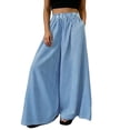 thumbnail image 2 of Cagogo Women's Striped Wide Leg Pants Elastic Waist Casual Loose Flowy Long Trousers for Summer Beach Travel Lounge Palazzo Style, Sky Blue 2XL, 2 of 9