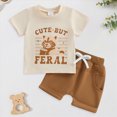 thumbnail image 2 of HCNTES Baby Boy Toddler Kid Summer Spring Outfits Sets Short Sleeve T-shirt Elastic Waist Shorts 2 Piece Short Set Summer Outfits For 2t 3t 4t 5t 6t 7t Pjs Kids(G-Coffee,18-24 Months), 2 of 9