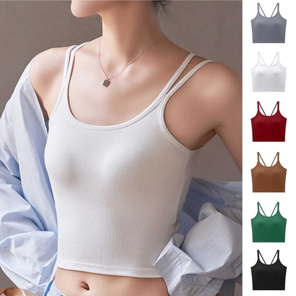 Einccm Women's Built-in Bra Tank Top with Chest Pad, Seamless Fitted Camisole with Hanging Neck Design for Daily Casual Wear and Nightwear, Charming Strappy Comfort Top with High Elasticity
