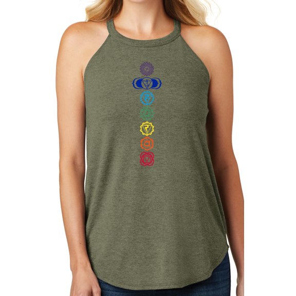 Women's 7 Colored Chakras Yoga Tank Top, 3XL Military Green