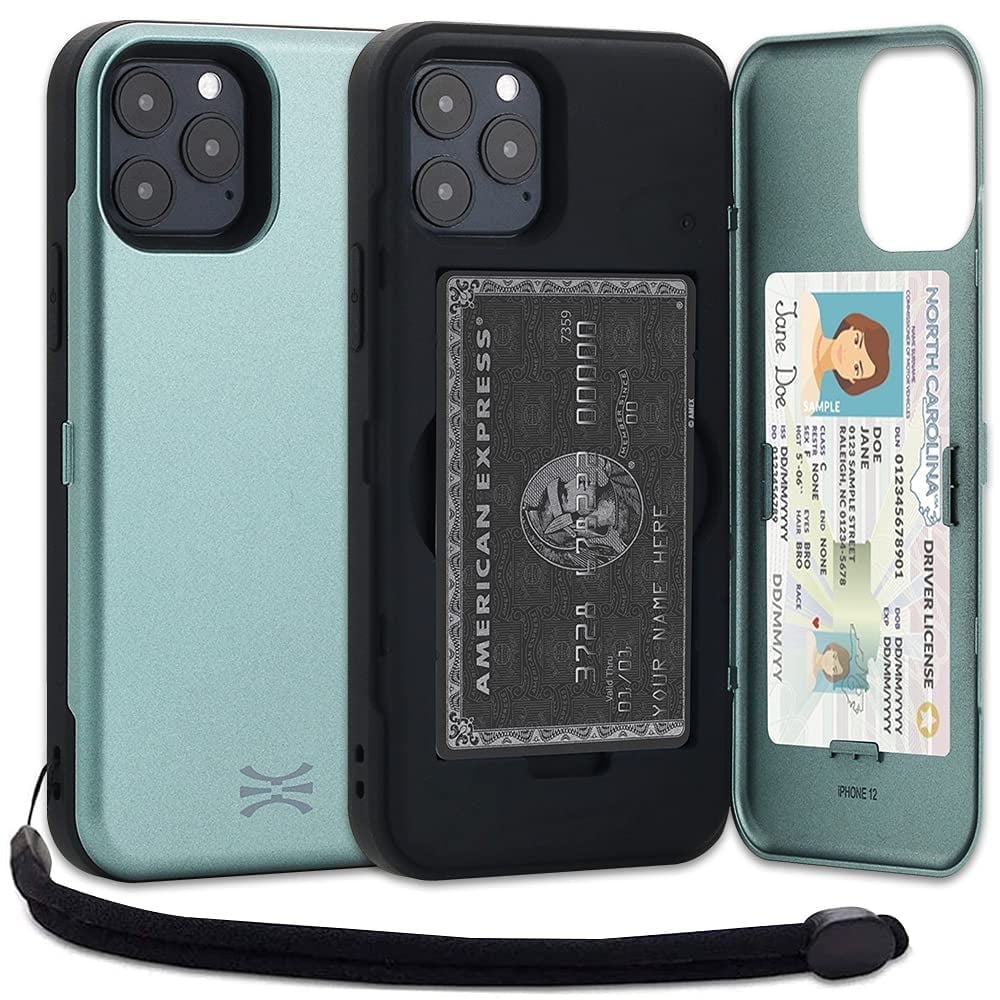 TORU CX PRO Case for iPhone 12 / 12 Pro, with Card Holder | Slim Protective Shockproof Cover with Hidden Credit Cards Wallet Flip Slot Compartment Kickstand | Include Mirror and Wrist Strap - Green