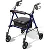 Carex Aluminium Step N Rest Rollator Walker, Padded Seat, 6" Wheels, Backrest, Storage Pouch, Blue