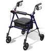 Carex Step 'N Rest Aluminum Rollator Walker With Seat, Made for Seniors, 6" Wheels, 250lbs Support