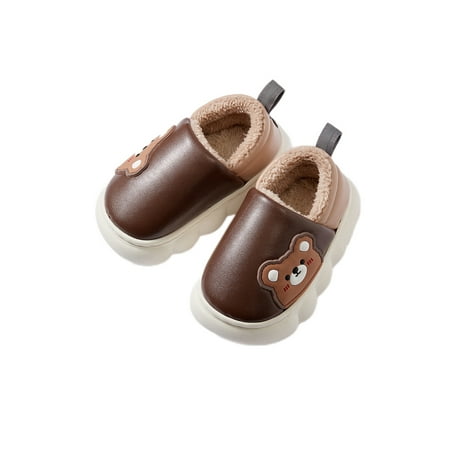 

Harsuny Kids Indoor Cozy House Slipper Breathable Slip On Winter Warm Shoes Home Anti-Slip Cute Fuzzy Slippers Brown 2Y