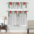 thumbnail image 4 of 3 Piece Curtains Tiers and Valances Set, Christmas Poinsettia Flower Pine Cones Eucalyptus Leaf Winter Snowflake Gray Rod Pocket Short Window Treatment Curtains Panel and Valance for Bathroom Kitchen, 4 of 6