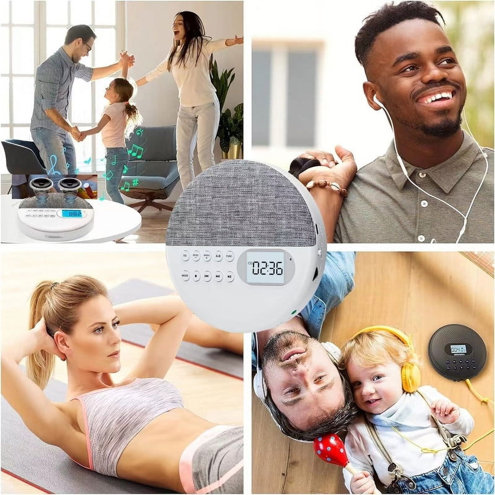 Portable Bluetooth CD Player Built-in Speaker Stereo, LCD Display Personal MP3 Players Rechargeable Disc Player for Car/Travel, Home Audio Boombox, Support CD USB AUX Input