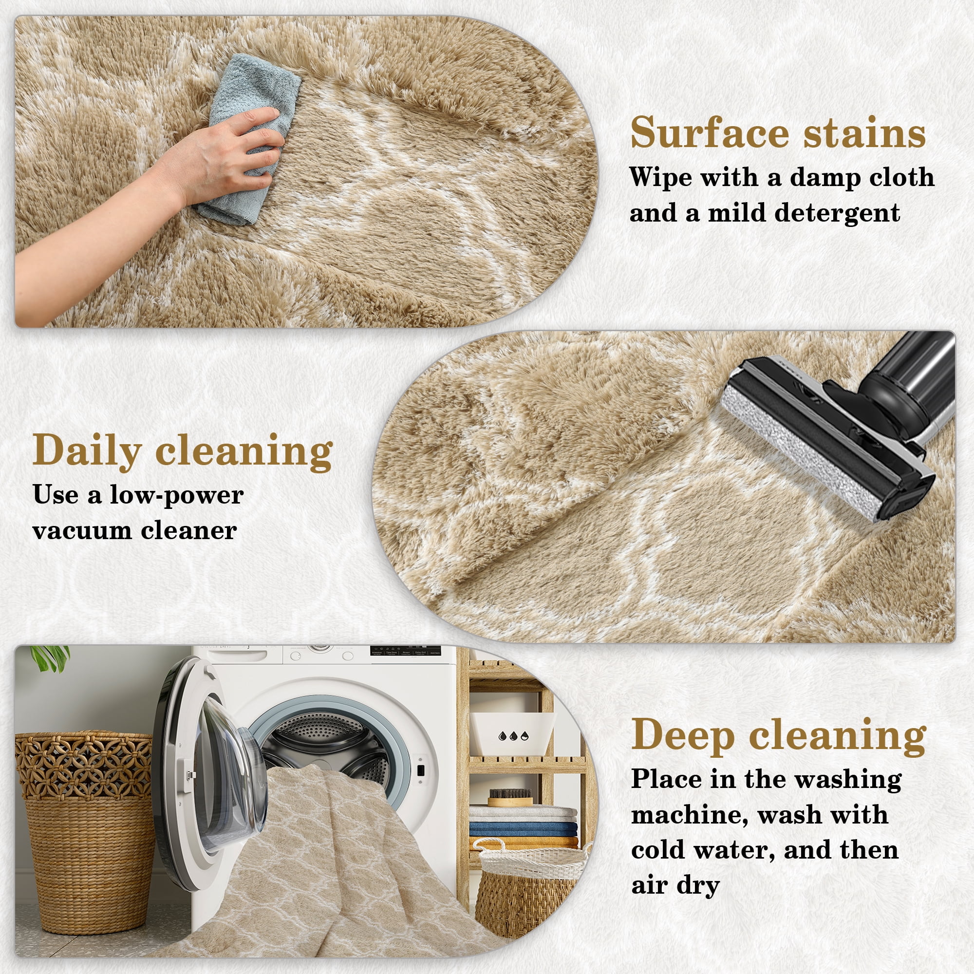 CozyDesg 5'x7' Area Rugs for Living Room，Black Rugs Shag Fluffy Shaggy Bedside Carpet, Large rug for Living Room Bedroom Dining Room Office Home Decor,Beige & White