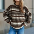 thumbnail image 4 of Sweaters for Women Long Sleeve Round Neck Contrast Color Knitted Sweater Fall Winter Pullover Top, 4 of 6