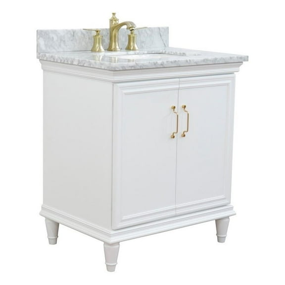 31 in. Single Wooden Vanity  White with White Carrara Rectangle Sink