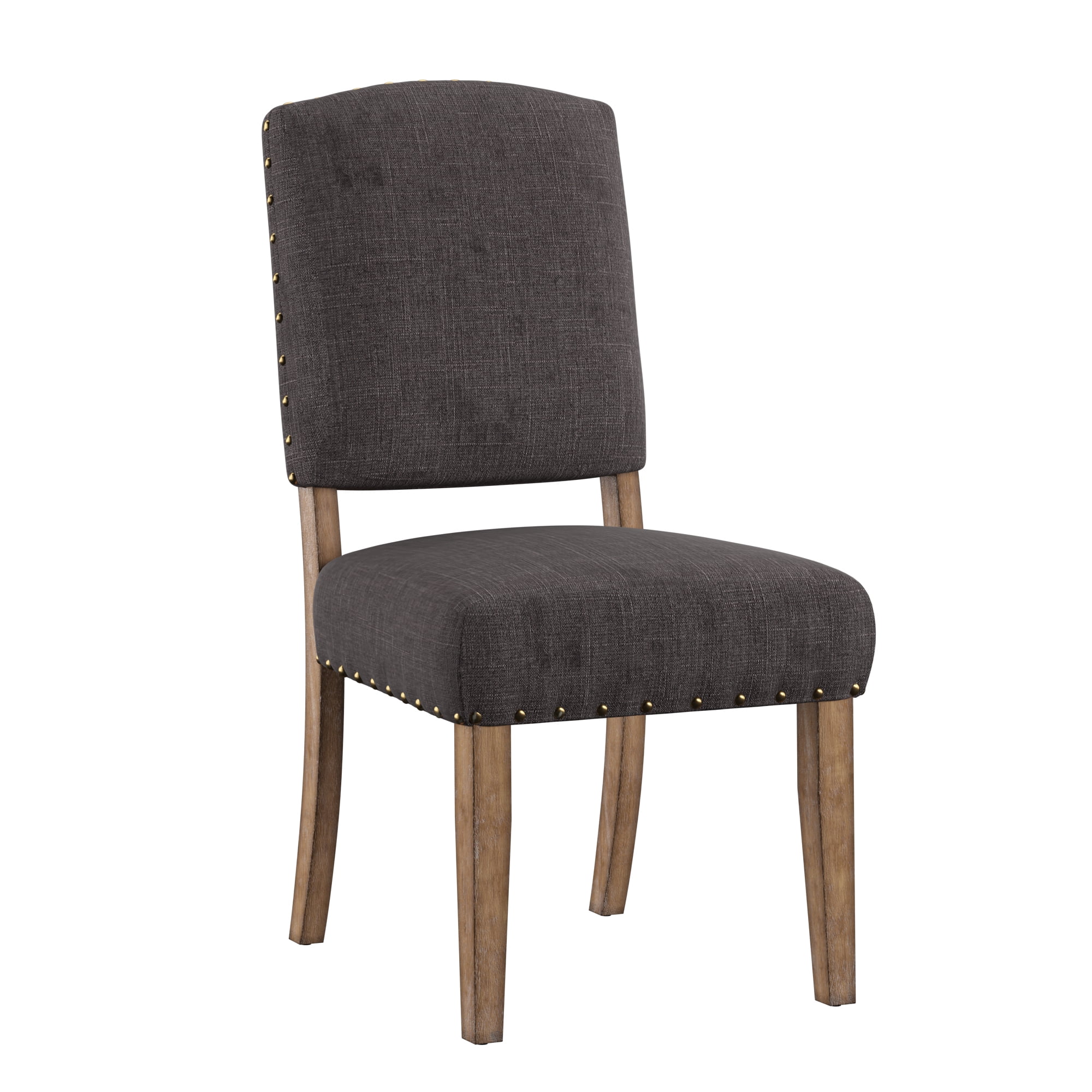 Weston Home Nailhead Upholstered and Wood Dining Chair, Set of 2, Dark Gray Linen