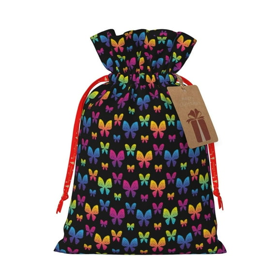 Naloa Rainbow Butterfly Drawstring Christmas Bags, 3D Xmas Gift Bags, Christmas Wrapping Bags, Xmas Goodie Bags, Treat Pouch Bags, Party Favor Bags-