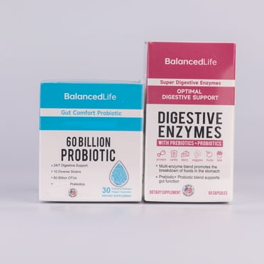 BalancedLife Optimal Gut Health Bundle: 60 Billion Probiotics   Digestive Enzymes