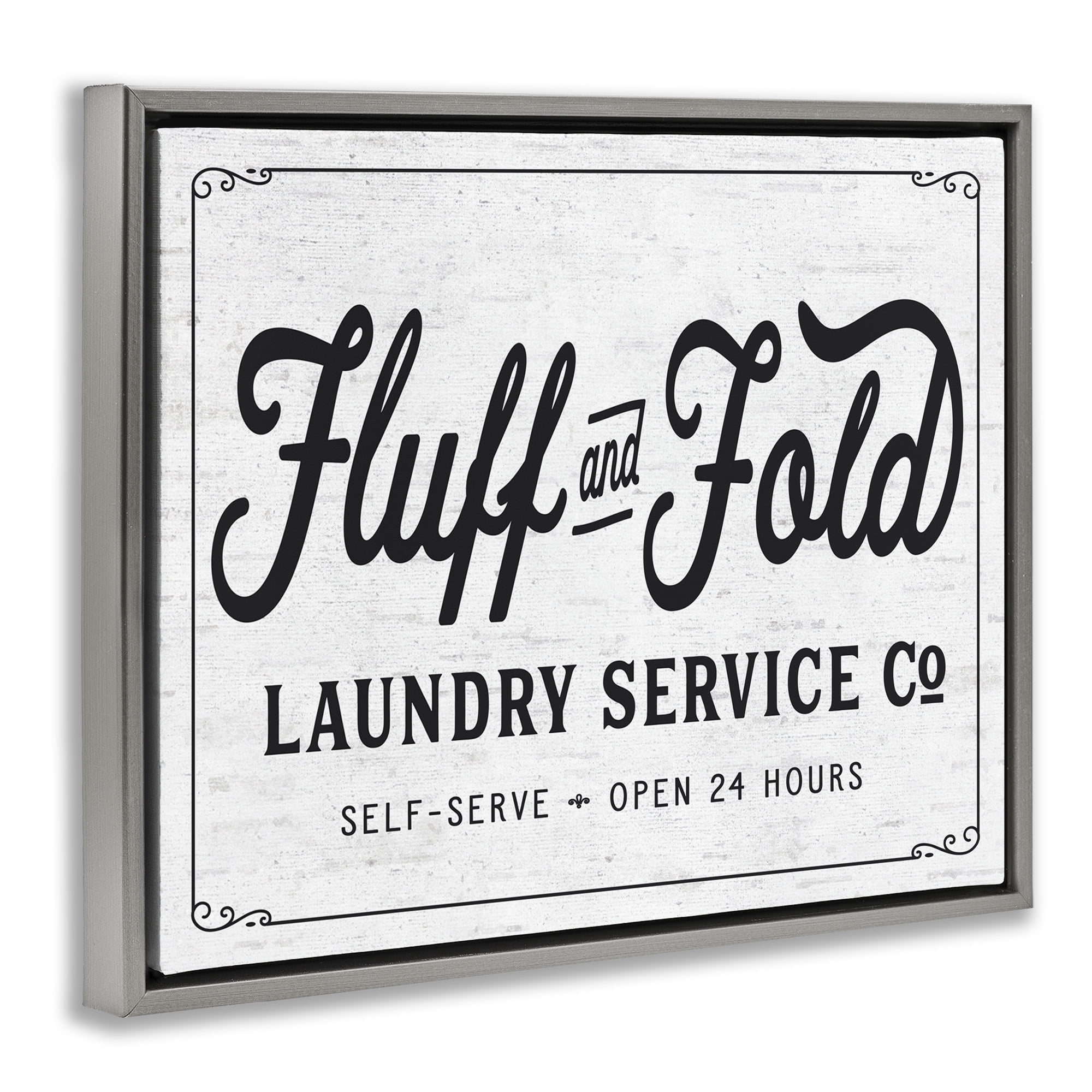 Stupell Industries Fluff and Fold Laundry Room Typography Painting Gray Floater Framed Canvas Art Print Wall Art, 31 x 25