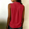 thumbnail image 4 of Women's Linen Sleeveless Blouse Lapel Collar Half Button Casual Tank Top Red M, 4 of 6