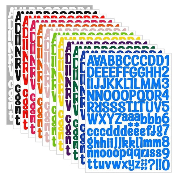 Vinyl Letter Stickers - 1512 Multicolor Alphabet Stickers for Scrapbooking, Mailbox Numbers, 1 Inch Tall, 12 Sheets