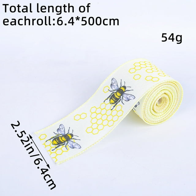 Honeybee Patterned Woven Ribbon 6.4cm x 5m Yellow Bee Decorative Tape for Gift Wrapping, Floral Crafts, DIY Home Decor Accents