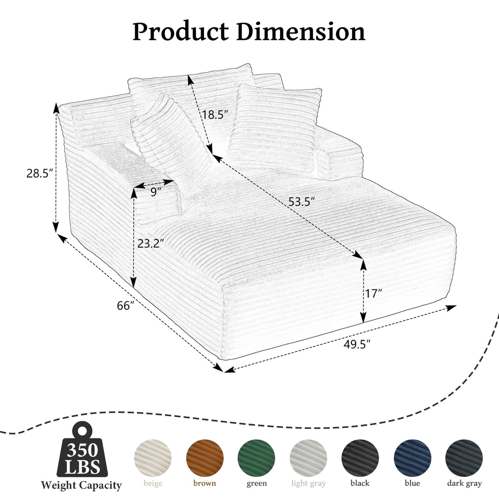 Aukfa 66" Oversized Chaise Lounge Indoor Boneless Couch Plush Sofa Bed for Living Room, 3Pillows, Light Gray