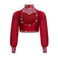 thumbnail image 2 of Lejafay Kids Girls Sparkly Rhinestone Long Sleeve Jazz Dance Crop Tops Figure Skating Shirts Burgundy 6, 2 of 7