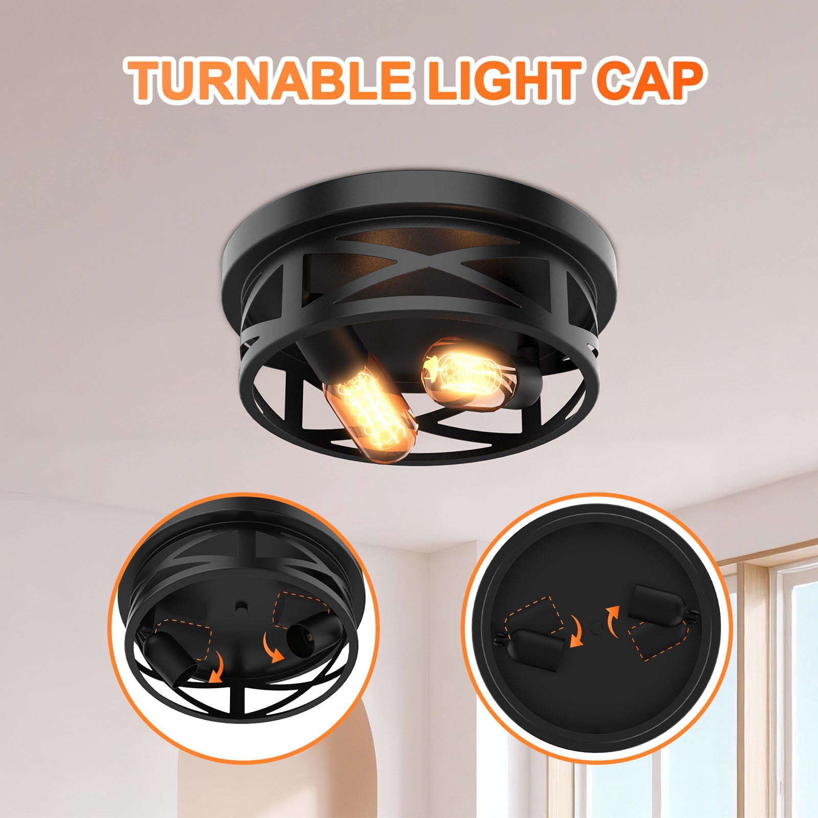 Flush Mount Ceiling Light, 2-Light Ceiling Light Fixture for Hallway, Kitchen, Farmhouse(2PCS)