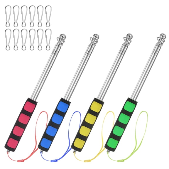 Uxcell 4-Pack 3.94Ft/1.2M Telescopic Flag Pole with Clips Red/Blue/Green