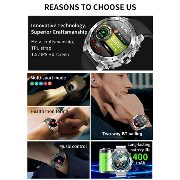 Reloj Inteligente T95 2 en 1 con Auriculares Pantalla Tactil de 1.52 Pulgadas Seguimiento de Ejercicios Acuatico IP67 Llamadas BT Monitor de Oxigeno en Sangre Sueno Ritmo Cardiaco Presion Ar Walmart e...
