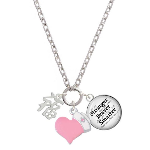 Delight Jewelry Silvertone Chinese Symbol ''Good Luck'' - Light Pink Heart Nurse Strong Zoe Necklace